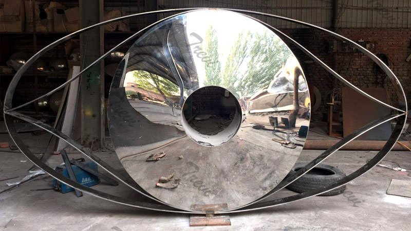 Custom made outdoor mirror polished abstract stainless steel sculpture of 'EYES' for Canada clients