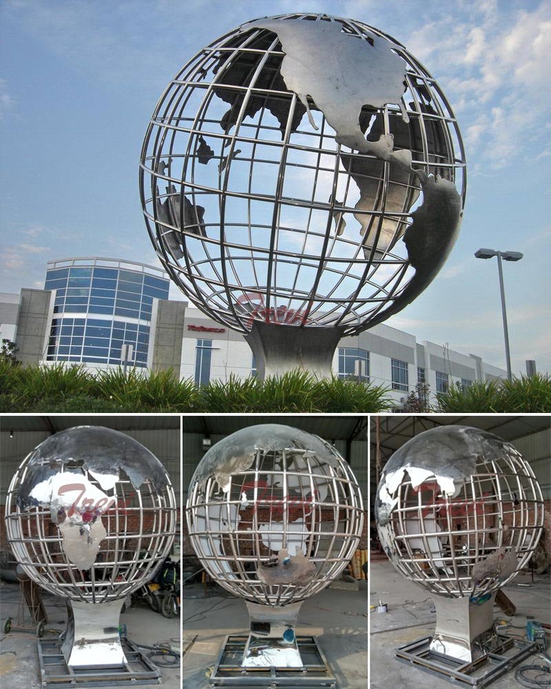 Large stainless steel globe garden sculpture details